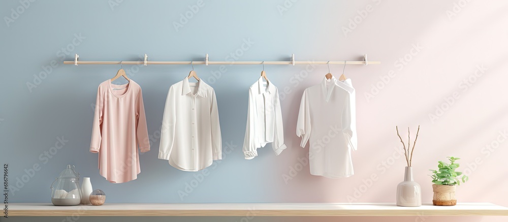 Poster Laundry drying in bathroom with text space Copy space image Place for adding text or design