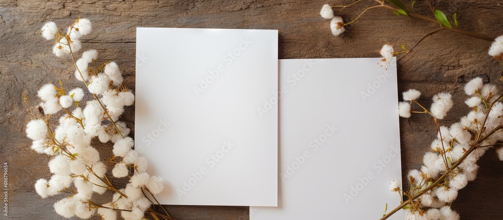 Leinwandbilder modern and minimalist wedding stationery with blank mockups of cotton rag deckle edge handmade paper