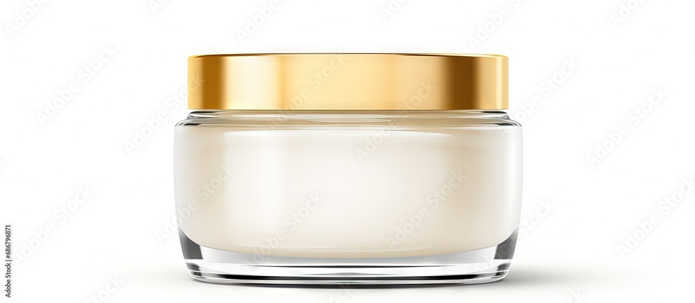 Aufkleber golden glass jar isolated on white background copy space image place for adding text or design