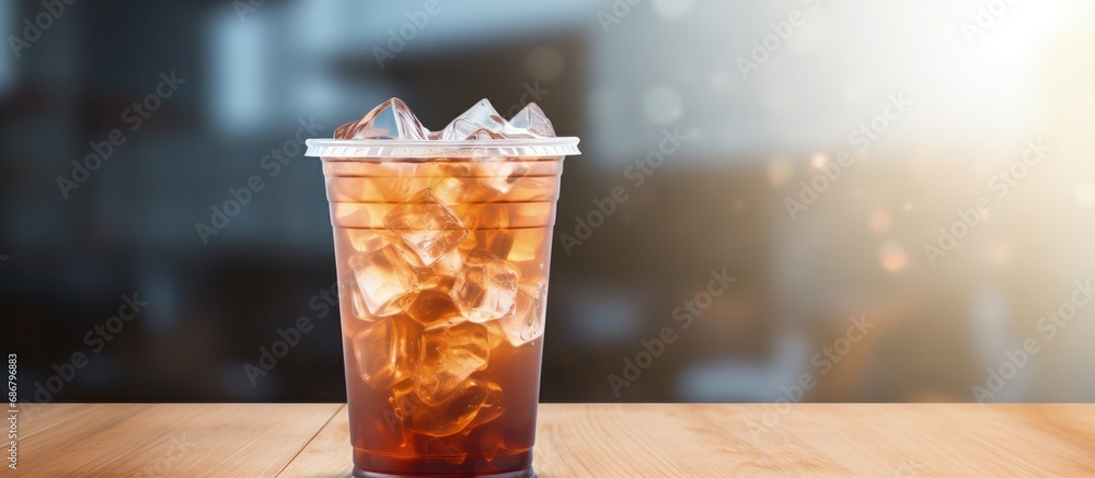 Aufkleber Realistic transparent ice cup plastic mockup 3D render 3D model Copy space image Place for adding text or design