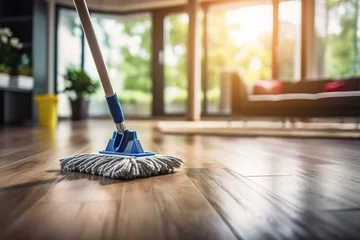 Foto op Plexiglas closeup of a mop for washing the floor in living room © Маргарита Вайс
