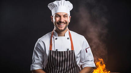 A content male chef with a toque, displaying his culinary skills.