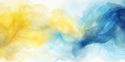 Ukrainian watercolor backdrop with soft blur effect. Ukraine flag colors. Watercolor abstract wallpaper. Abstract blue yellow watercolor background. For banner and poster.  - obrazy, fototapety, plakaty
