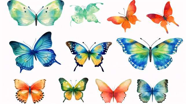A collection of vividly-hued butterfly illustrations for postcards, invitations, and other designs.