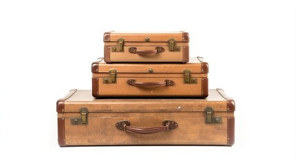 Old vintage suitcases isolated on white background, Created with Generative Ai technology.