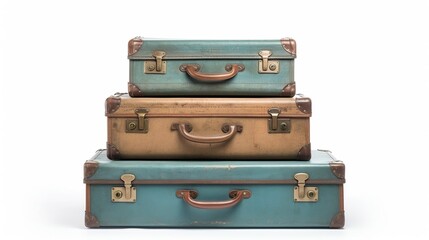 Old vintage suitcases isolated on white background, Created with Generative Ai technology.