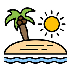 Sunset On Beach Flat Multicolor Icon