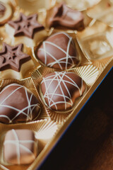 box of delicate chocolates bonbon close up