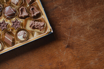 box of delicate chocolates bonbon copyspace