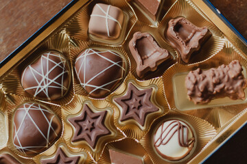 candy box of delicate chocolates close up