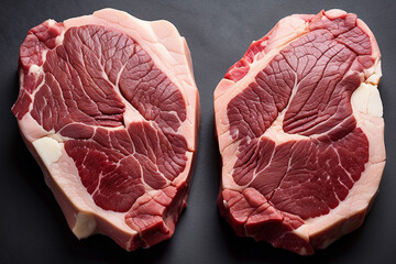 raw beef steak with an astonishing level of detail top view