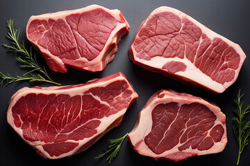 raw beef steak with an astonishing level of detail top view