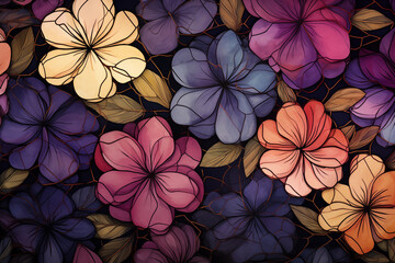 Decorative Abstract Flowers, Muted Colors