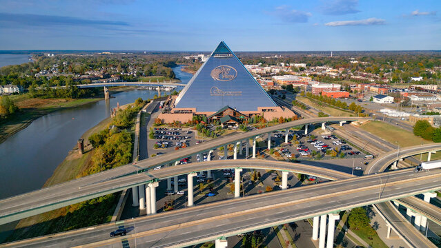 The famous Bass Pro Shops Pyramid in the city of Memphis - MEMPHIS, TENNESSEE - NOVEMBER 07, 2022