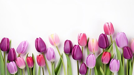 Multicolor tulips on the yellow background. Valentines background.
