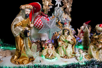 Nativity scene and Christmas tree.