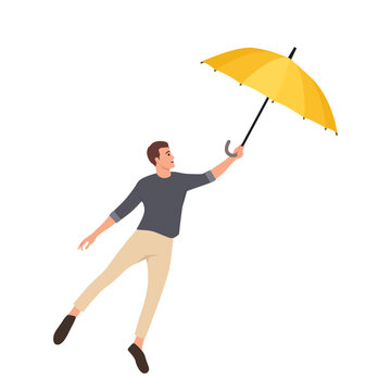 recommend clip art: Windy day and man flies with umbrella. Man with an umbrella gone with the wind. Flat vector illustration isolated on white background