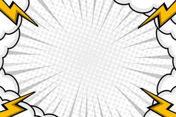 Blank retro comic pop art cartoon frame background with lightning