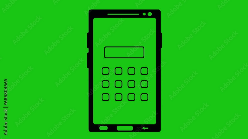 Poster video animation black icon password security code of smartphone or mobile phone object. on a green c