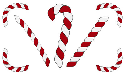 set of christmas elements made of striped red and white candy canes in different shapes