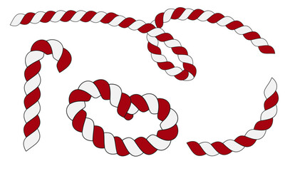 set of striped red and white Christmas candies in different shapes