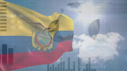 Animation of statistics and financial data processing over flag of colombia - Powered by Adobe