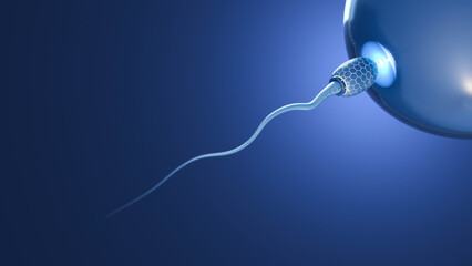 Futuristic sperm reaching egg cell, 3d rendering