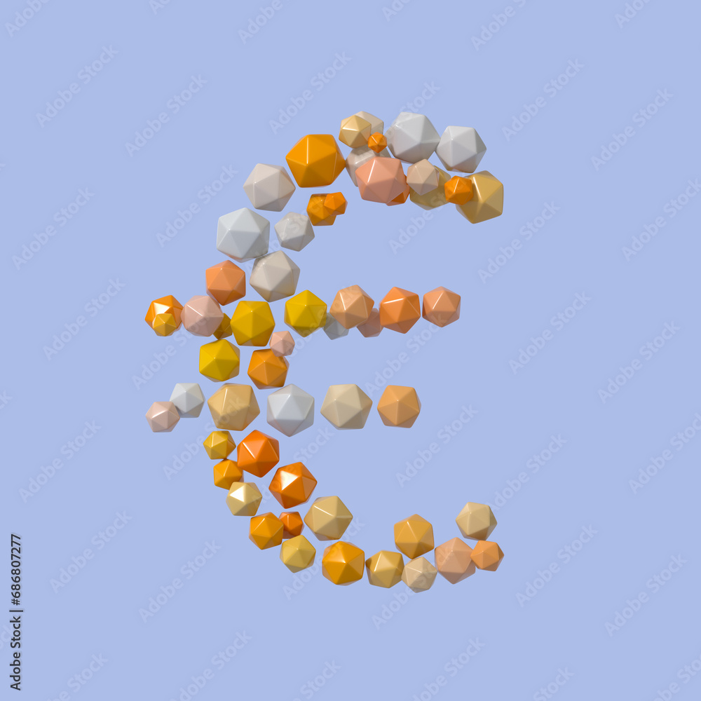 Aufkleber multicolored particle sphere style euro currency symbol isolated on white background. 3d rendering