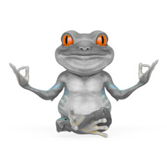 little frog cartoon is floating in yoga pose