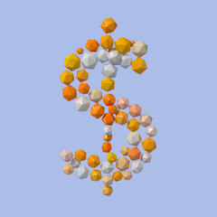 Multicolored Particle Sphere Style Us Dollar Currency Symbol Isolated on White Background. 3d Rendering