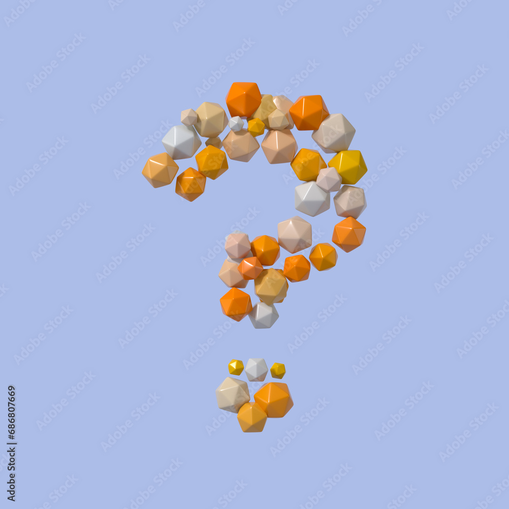 Aufkleber multicolored particle sphere style question mark symbol isolated on white background. 3d rendering