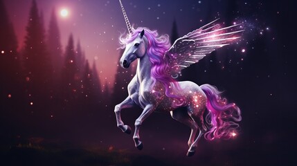Obraz na płótnie Canvas There is a unicorn that has purple stars on its back