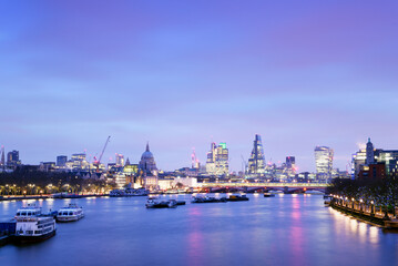 UK, London, skyline with River Thames at dawn