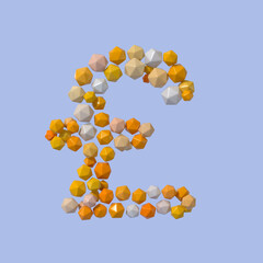 Multicolored Particle Sphere Style Pound Currency Symbol Isolated on White Background. 3d Rendering