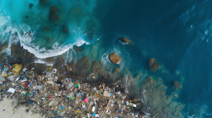 Fototapeta na wymiar Aerial photography of a large amount of plastic waste in the sea. Concept of the problem of plastic waste in the ocean.