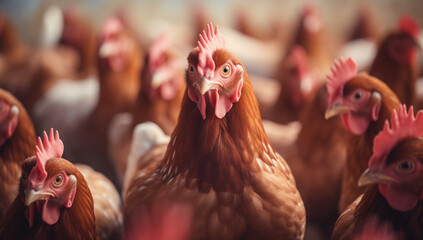 Chickens and eggs on the traditional free-range poultry farm
 - obrazy, fototapety, plakaty