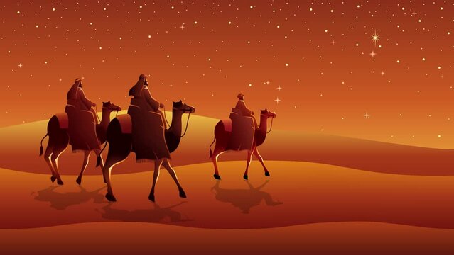 Biblical motion graphic series, three wise men, journey to Bethlehem