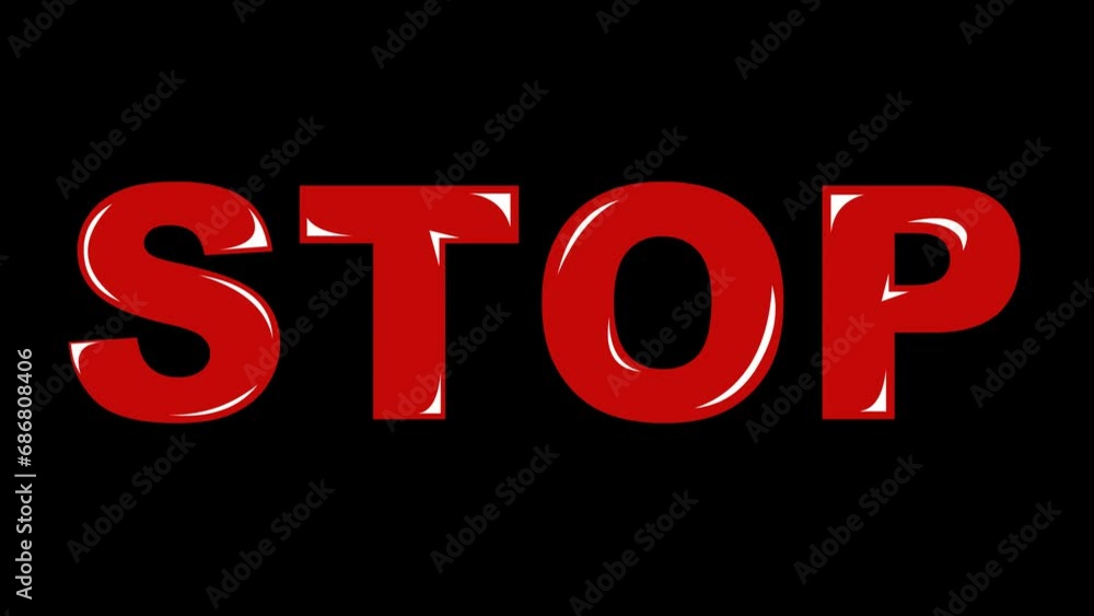 Poster video red stop text animation, on a transparent background with zero alpha channel