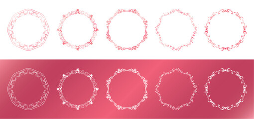 素材_フレームのセット_春をイメージしたピンクの飾り枠。シンプルで高級感のある囲みのデザイン。字無