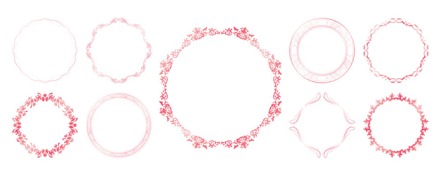 素材_フレームのセット_春をイメージしたピンクの飾り枠。シンプルで高級感のある囲みのデザイン。字無