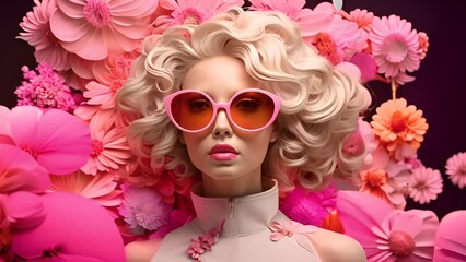 fashion blond woman with flowers. Generative Ai	
 - Powered by Adobe