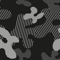 Seamless black and white vector background imitating camouflage fabric