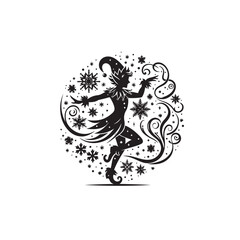 Christmas Elf Dancing Silhouette: Silhouetted Elf Capturing the Essence of Holiday Cheer Black Vector Christmas Elf Dancing
