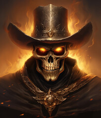  skull wearing a cowboy hat, fantasy, generative ai  - obrazy, fototapety, plakaty