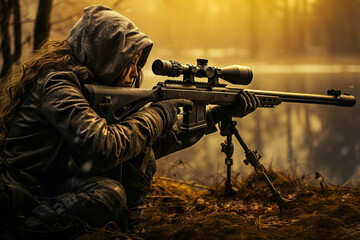 Fototapeta premium sniper takes aim, generative ai 