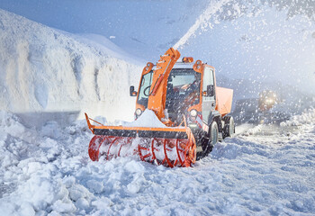 Austria, Tyrol, Hochgurgl, snow-plowing service with snowblower