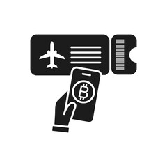 Bitcoin payment icon. Buy, pay with bitcoin icon. Plane, flight, jet, airplane, airport and bitcoin vector icon. Icons for airport, web