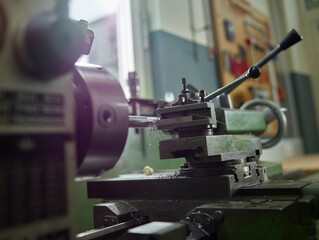 Close-up of a lathe