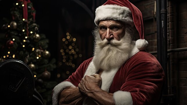Strong bodybuilder Santa Claus