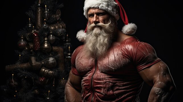 Strong bodybuilder Santa Claus